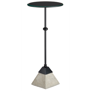 Parna Industrial Concrete Accent Table with Wrought Iron Base & Clear Glass Top - Modern Design!