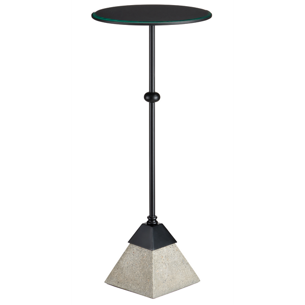 Parna Industrial Concrete Accent Table with Wrought Iron Base & Clear Glass Top - Modern Design!