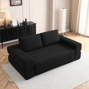 English Elm 81'' Corduroy Floor Sofa Convertible Loveseat Futon Sleeper with Foam Fill and Pillows Black W1117P459730