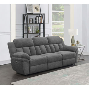 English Elm Divine Charcoal Fabric Reclining Sofa with Diamond Tufting and Pillowtop Arms B062S01413