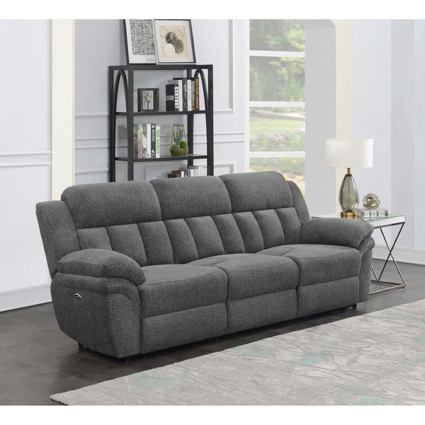English Elm Divine Charcoal Fabric Reclining Sofa with Diamond Tufting and Pillowtop Arms B062S01413