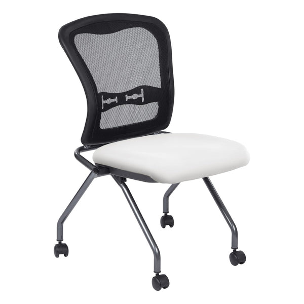 OSP Home Furnishings Soft-flex Pro-line Ii Ergonomic Folding Chair with Mesh Back and Lumbar Support Snow 84220-R101