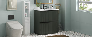 English Elm Christopher Knight Home® - 30" Bathroom Vanity With Elegant Ceramic Sink, Soft-Close Drawers & Fluted Green Design For Modern Spaces N817P295760G