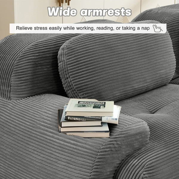 English Elm L-shaped Modular Corduroy Sectional Sofa Ergonomic Low Profile Living Room Seating Grey W714S01267