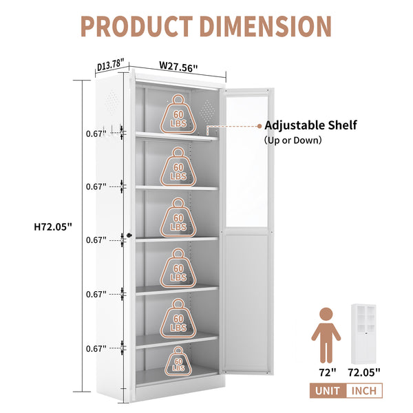 English Elm 72" Metal Pantry Cabinet Tall White - 5 Adjustable Shelves, Heavy-Duty Steel, Tool-Free Assembly, Silent Doors T2398P350192