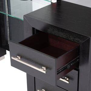 English Elm Contemporary Glam Vanity with Rhinestone Trim and Tempered Glass Top, High Gloss Finish, Illuminated Appeal Black 37 L x 24 W x 34 H B2741S00673