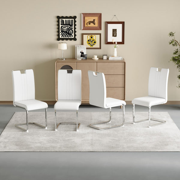 English Elm Set of 2 Gloss Pu Bow-back Dining Chairs with Ergonomic Curved Support for Modern Lofts White W1512P491841