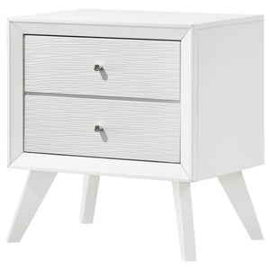 English Elm 1pc White Wood Nightstand Bronze Knobs Wave Textured Drawers Angled Legs Bedroom B2741P470090