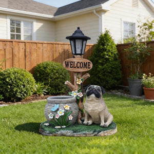 English Elm Schnauzer Solar Led Resin Planter Statue Outdoor Garden Accent for Patio Decor W5398P464252