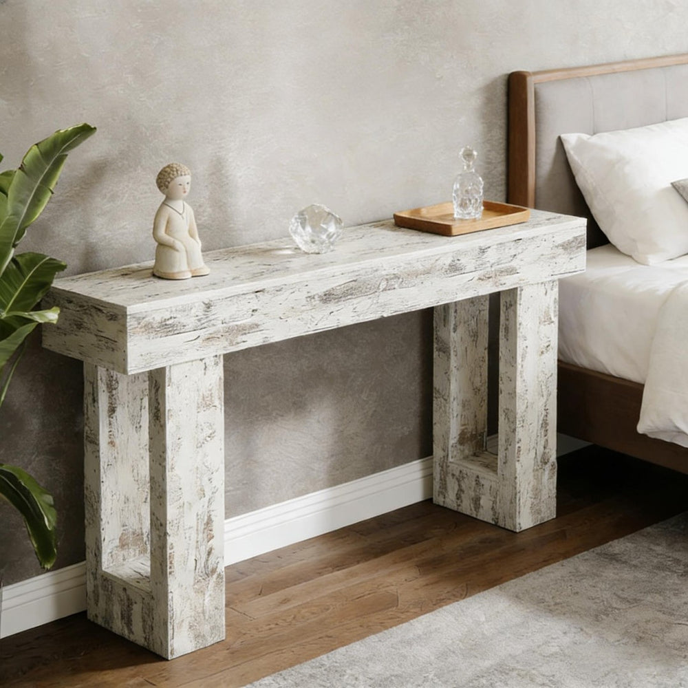 English Elm Practical Geometric Console Table with Matte Black Wood Grain Finish for Entryway or Sofa T3971P451603