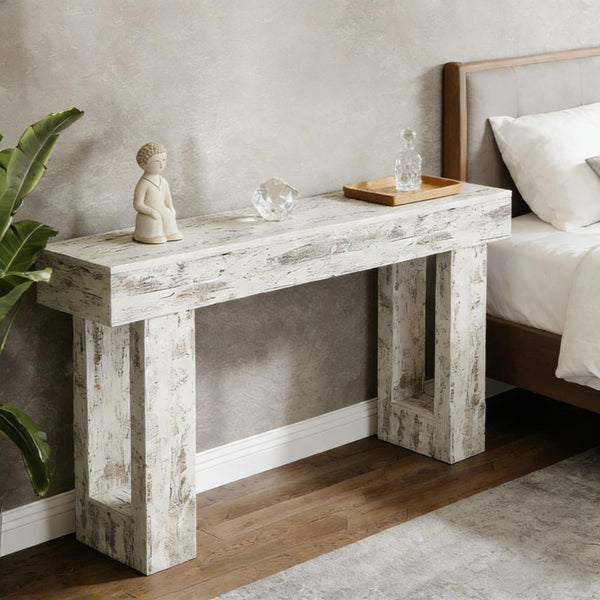 English Elm Practical Geometric Console Table with Matte Black Wood Grain Finish for Entryway or Sofa T3971P451603