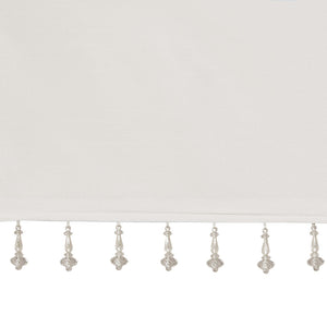 JLA Home Madison Park - Lightweight Faux Silk Valance with Beaded Trim, Rich White Sheen, Lined Twist-Tab Design for Privacy MP41-4453