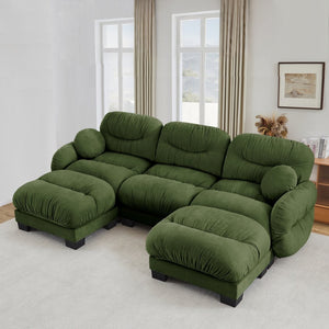 English Elm Pleated Chenille U-shape Sectional Sofa with Ottomans Ergonomic Foam Curved Armrests Green W5656S00051
