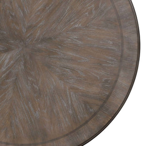 English Elm Dining Table 60 Inch Round Solid Wood Pedestal with Hand Carved Skirt and Inlay Natural+Rustic B2741P474000