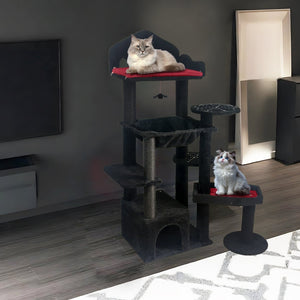 English Elm Black Gothic Cat Tower 58in Coffin Platform Sisal Scratching Hammock Cave Indoor W243P351721