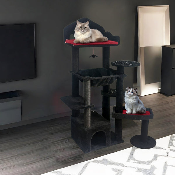 English Elm Black Gothic Cat Tower 58in Coffin Platform Sisal Scratching Hammock Cave Indoor W243P351721