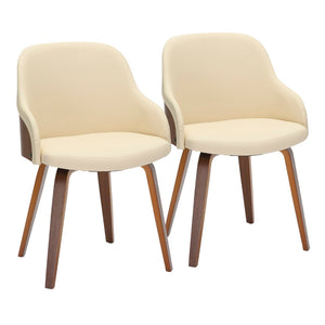 English Elm Mid-century Modern Barrel Back Dining Chairs Walnut Frame Cream Fabric Set of 2 Cream B202S01170