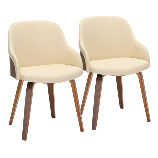 English Elm Mid-century Modern Barrel Back Dining Chairs Walnut Frame Cream Fabric Set of 2 Cream B202S01170