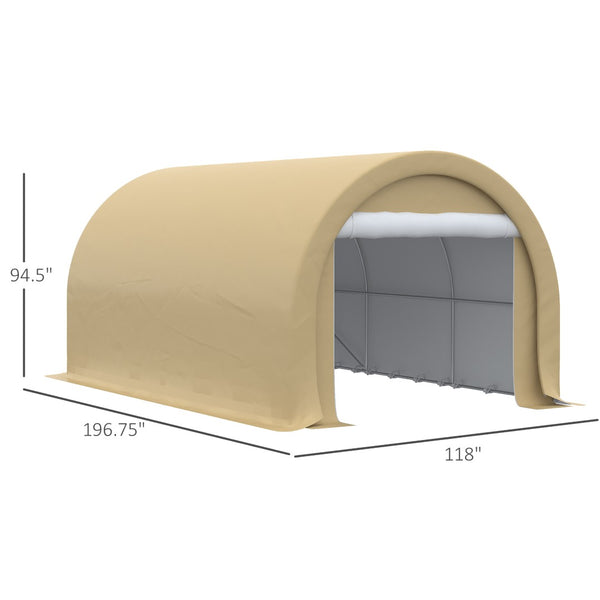 English Elm Outsunny 10x16 Portable Carport Steel Frame Pe Canopy Shelter for Vehicles Gear Beige W2225P200869