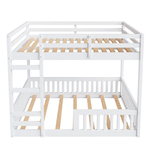 English Elm Full Full over Full Wood Bunk Bed with Ladder & Guardrails, Space-Saving Pine Frame for Kids Rooms White N7090002223K