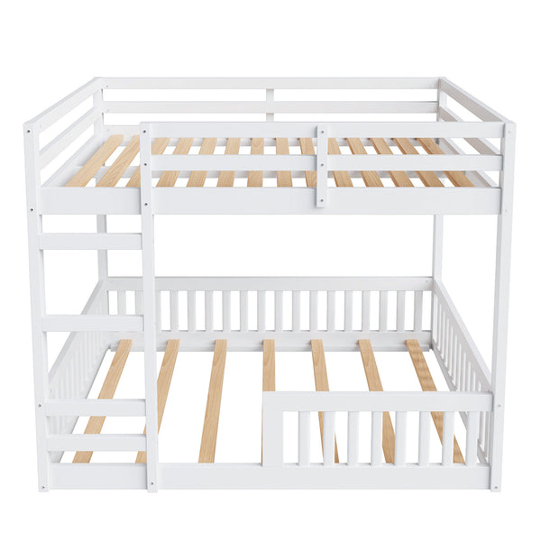 English Elm Full Full over Full Wood Bunk Bed with Ladder & Guardrails, Space-Saving Pine Frame for Kids Rooms White N7090002223K