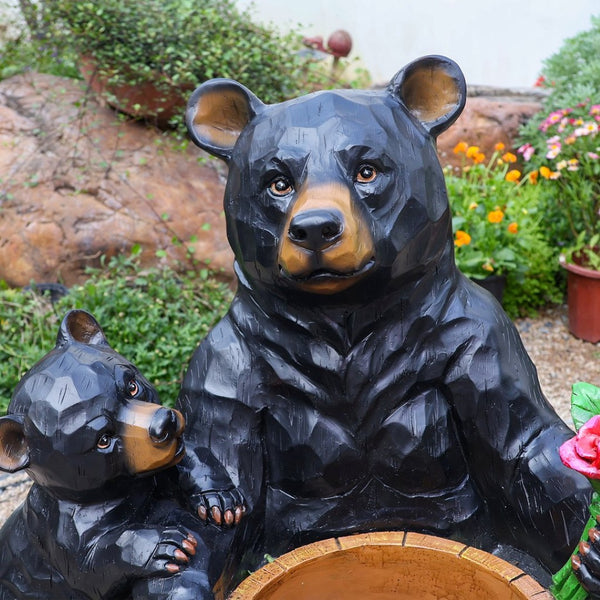 English Elm Outdoor Resin Bear and Cub Planter Sculpture Lifelike Garden Lawn Statue Decor W5398P455471