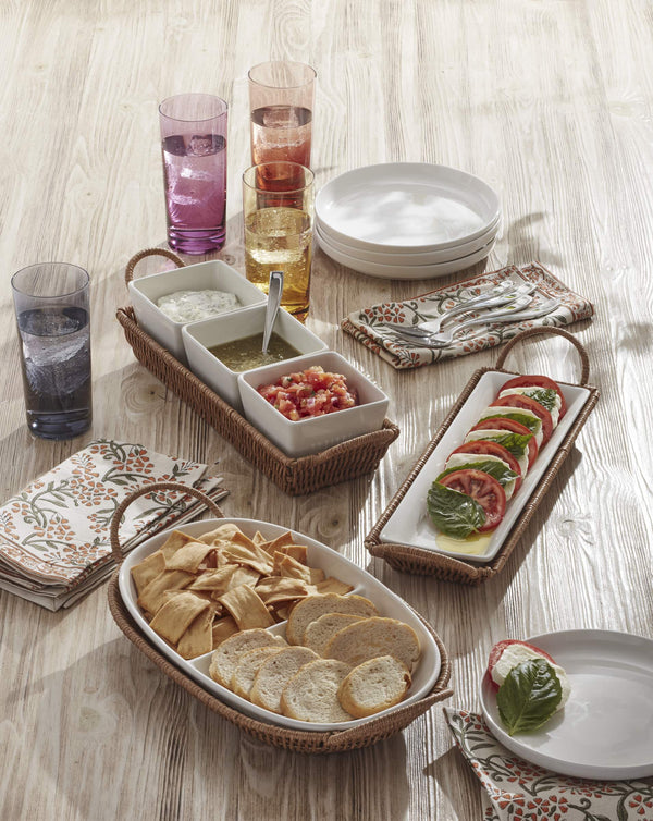 Lenox Willow Rattan Basket Serving Tray with Porcelain Inserts for Elegant Table Entertaining Divided Server with Tray 899015