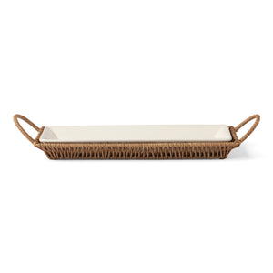 Lenox Willow Rattan Basket Serving Tray with Porcelain Inserts for Elegant Table Entertaining Hors d'Oeuvres Tray with Server 899017