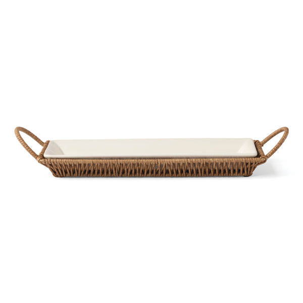 Lenox Willow Rattan Basket Serving Tray with Porcelain Inserts for Elegant Table Entertaining Hors d'Oeuvres Tray with Server 899017