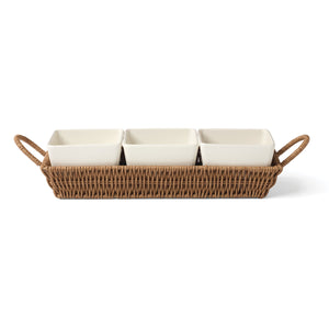 Lenox Willow Rattan Basket Serving Tray with Porcelain Inserts for Elegant Table Entertaining 4-Piece Serving Set 899018