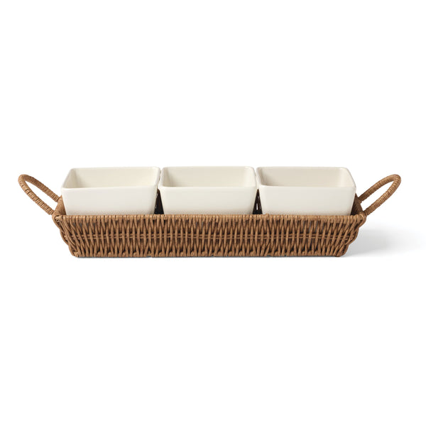 Lenox Willow Rattan Basket Serving Tray with Porcelain Inserts for Elegant Table Entertaining 4-Piece Serving Set 899018