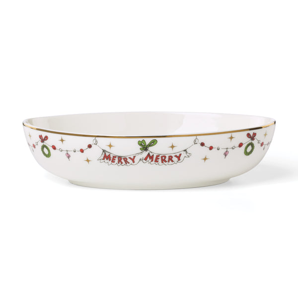 Lenox Merry Grinchmas Porcelain Oval Bowl with Licensed Holiday Grinch Art for Festive Tables 899031