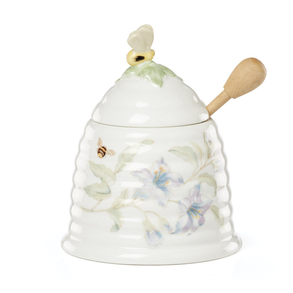 Lenox Butterfly Meadow Porcelain Honey Pot Floral Beehive Lidded Kitchen Accent 899073