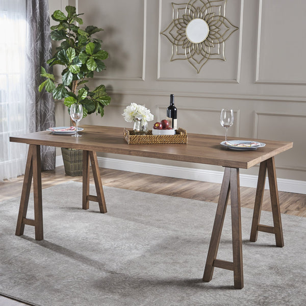 English Elm Christopher Knight Home® - DINING table solid wood and MDF farmhouse dining table 74.5" versatile large desk gaming surface farmhouse style durable design Walnut 60386.00