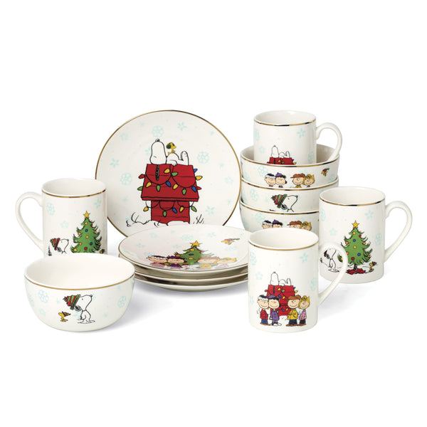 Lenox Peanuts Holiday Charlie Brown Snoopy Porcelain Dessert Plates Festive 12 Piece 899126