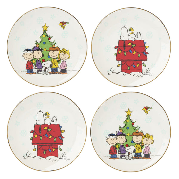 Lenox Peanuts Gang Porcelain Accent Plates Set of 4 Comic Strip Holiday Entertaining 899127