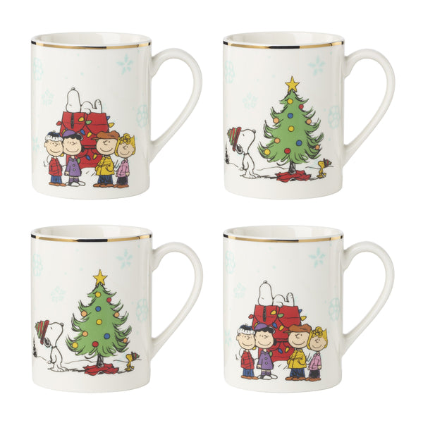 Lenox Peanuts Charlie Brown Snoopy Glazed Porcelain Mug Set of 4 Licensed Holiday Characters 899129