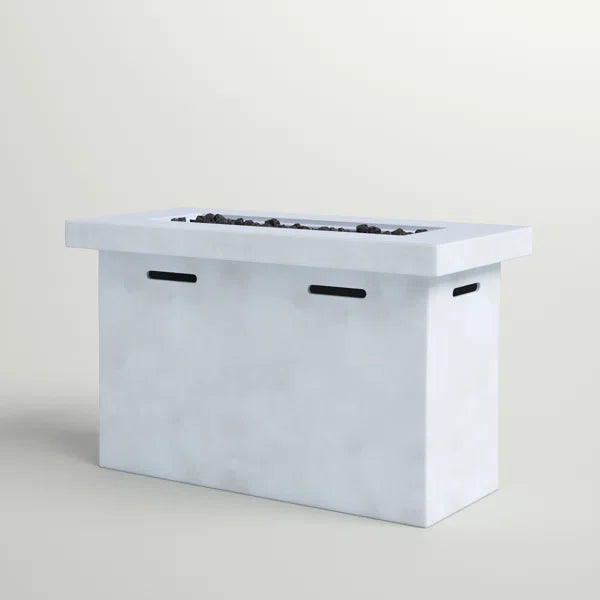 English Elm 25" Fiber Reinforced Concrete Propane Outdoor Fire Pit Table with Hidden Tank Storage and Cover, Stylish Lava Rocks, Push-Button Flame Control, Durable Patio Centerpiece Natural+White B120P205007