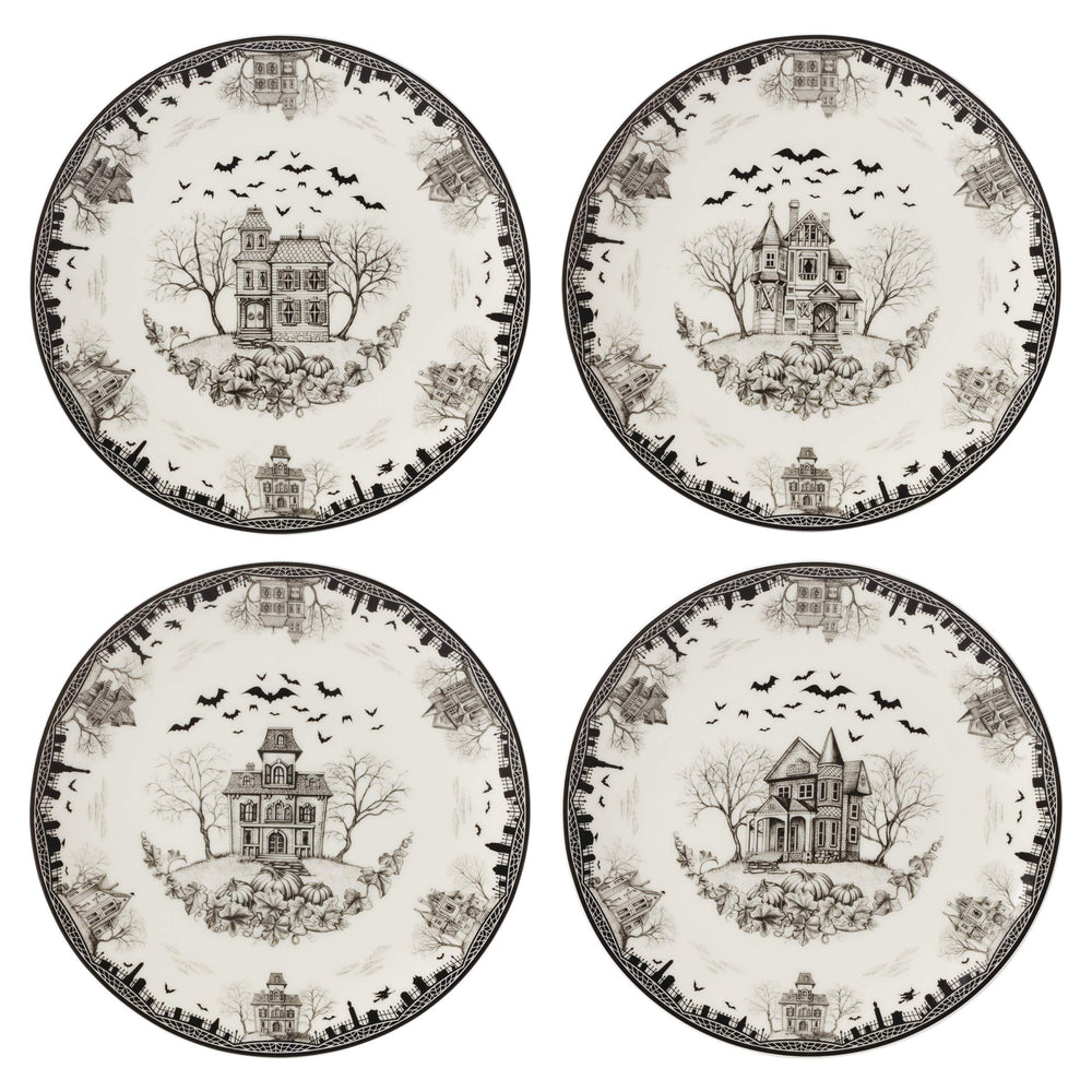 Lenox Haunted Village Gothic Porcelain Accent Plate Set Mansion Graveyard Halloween Tableware 899235