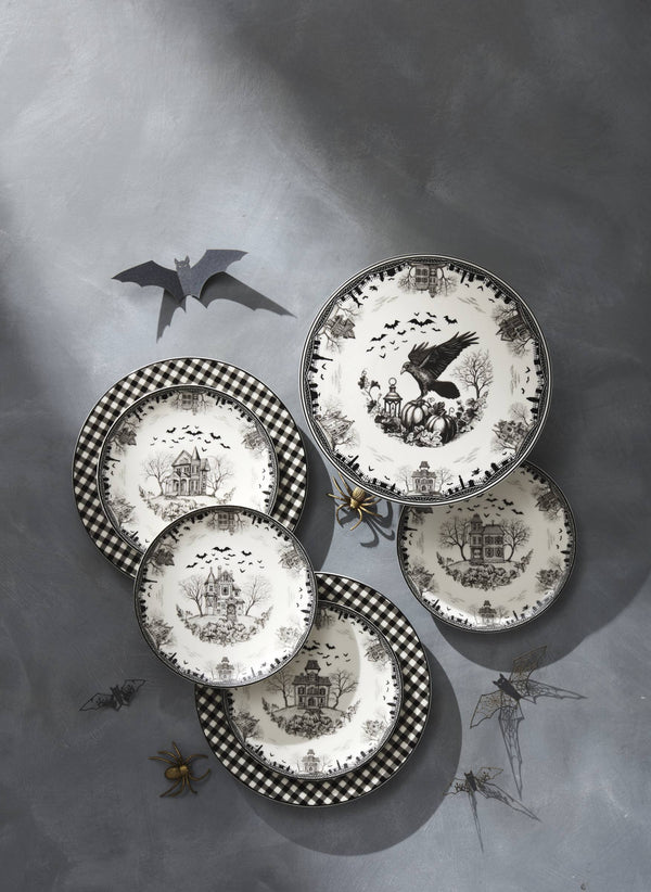 Lenox Haunted Village Gothic Porcelain Accent Plate Set Mansion Graveyard Halloween Tableware 899235