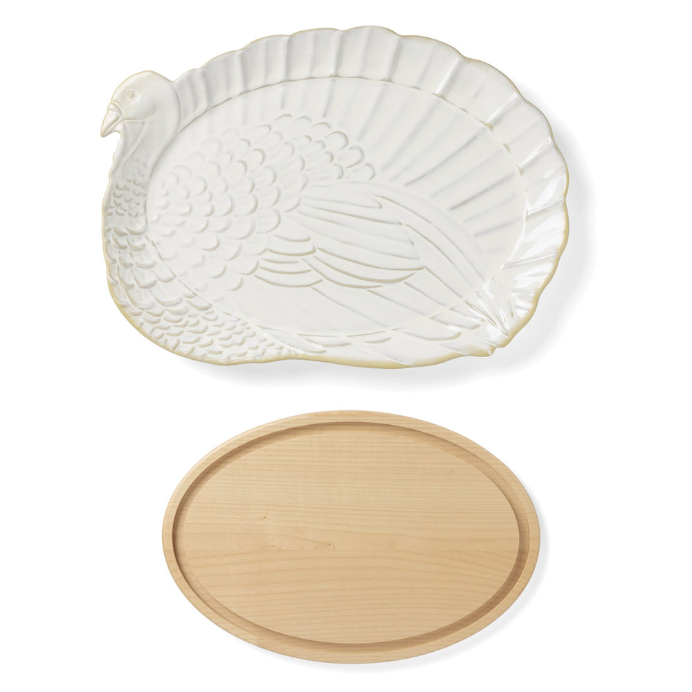 Lenox Harvest Porcelain Turkey Platter and Wood Carving Board Set for Holiday Table Serving 2-Piece 899288