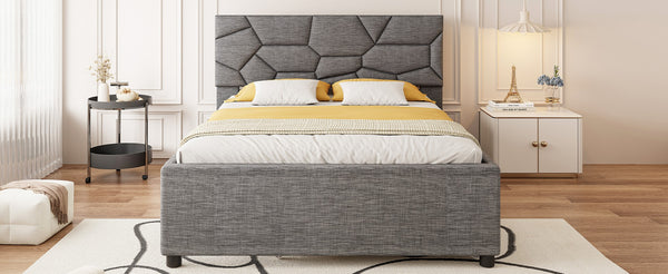 English Elm Queen Linen Upholstered Platform Bed with Brick Textured Headboard and Pull Out Trundle SF000004AAE-1