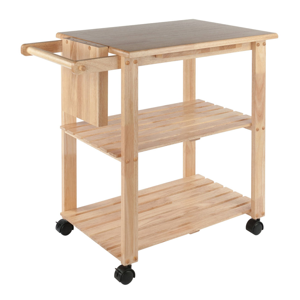 Winsome Wood Mario Kitchen Utility Cart - Versatile Wood Prep Station With Locking Casters & Slatted Shelves Natural Solid Wood 89933-winsome-wood