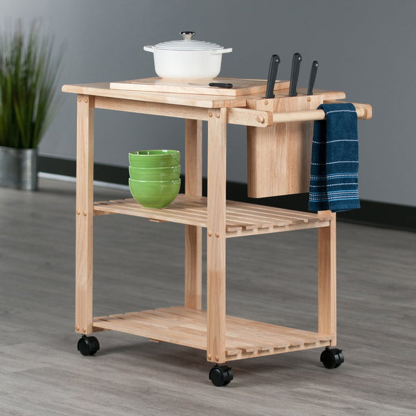 Winsome Wood Mario Kitchen Utility Cart - Versatile Wood Prep Station With Locking Casters & Slatted Shelves Natural Solid Wood 89933-winsome-wood