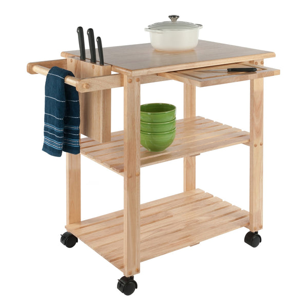 Winsome Wood Mario Kitchen Utility Cart - Versatile Wood Prep Station With Locking Casters & Slatted Shelves Natural Solid Wood 89933-winsome-wood