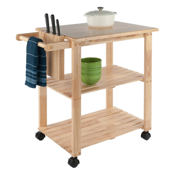 Winsome Wood Mario Kitchen Utility Cart - Versatile Wood Prep Station With Locking Casters & Slatted Shelves Natural Solid Wood 89933-winsome-wood