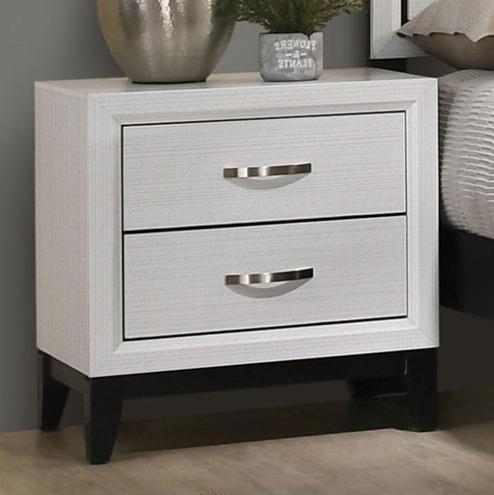 English Elm Contemporary Glam Nightstand Glossy White Lacquer Chrome Legs Dovetail Drawer Bedroom White B2741P435309