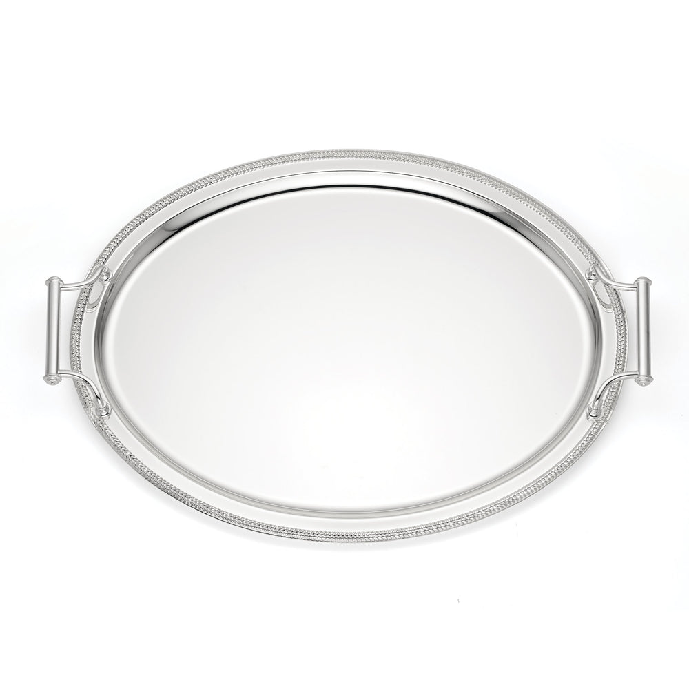 Lenox Oval Silverplate Serving Tray with Braided Rim and Handles for Bar or Table 899363