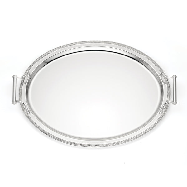Lenox Oval Silverplate Serving Tray with Braided Rim and Handles for Bar or Table 899363