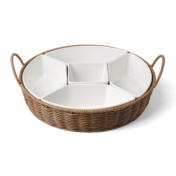 Lenox Willow Rattan Wrapped Porcelain Serving Set Natural Woven Basket for Indoor Outdoor Use 899385